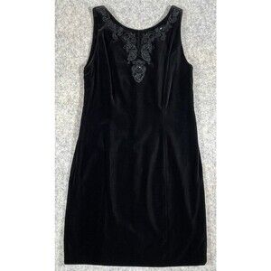 Laura Ashley Vintage Black Velvet Dress Beaded Sleeveless Zip Lined Size 12